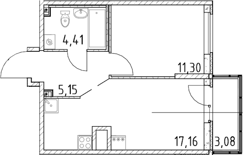 1-комнатная квартира 38.02 м², 18/23 эт., ЖК «Город Первых»